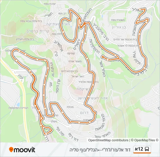 Автобус 12א: карта маршрута