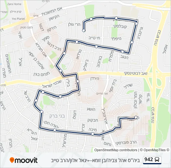 מפת המסלול של קו  942