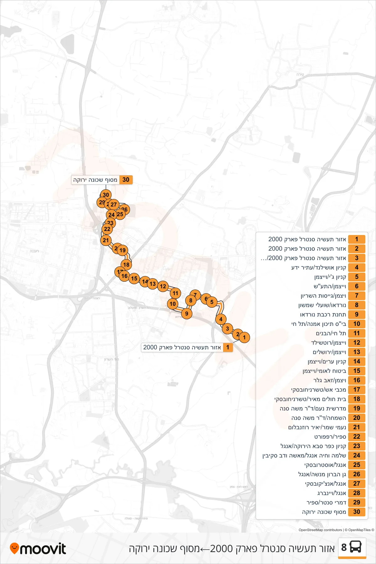 8 bus Line (Central Park 2000 Industrial Zone‎→Green Neighborhood Terminal) route and stops on a map