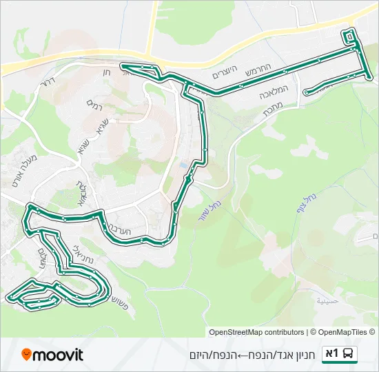 Автобус 1א: карта маршрута