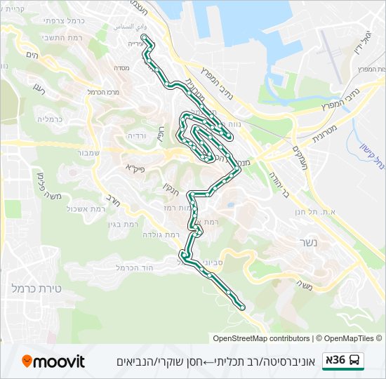 Автобус 36א: карта маршрута