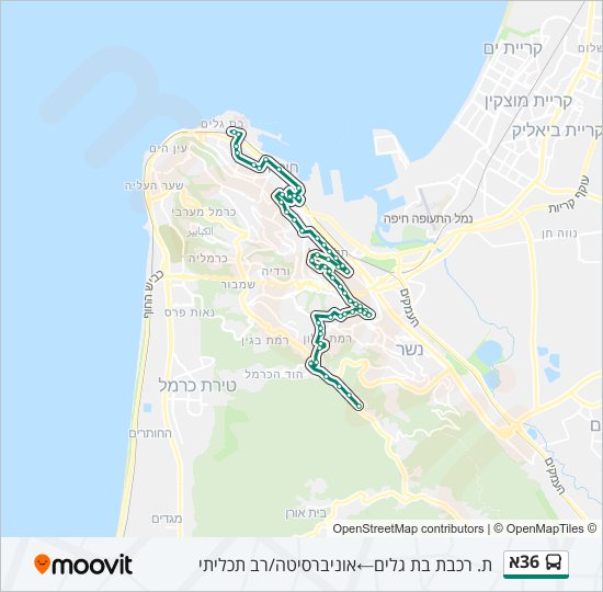 Автобус 36א: карта маршрута