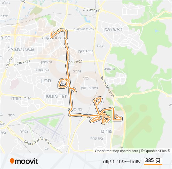 מפת המסלול של קו  385