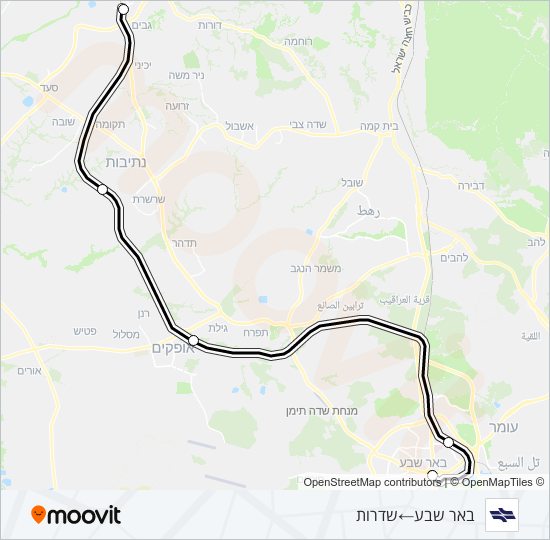 מפת המסלול של קו רכבת ישראל באר שבע מרכז - שדרות