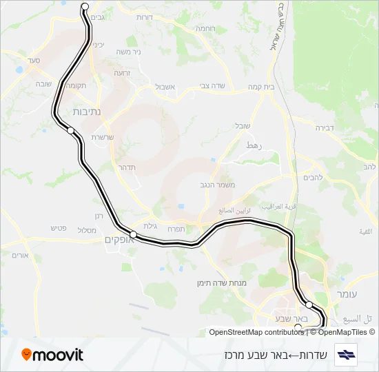 Железные дороги Израиля שדרות - באר שבע מרכז: карта маршрута