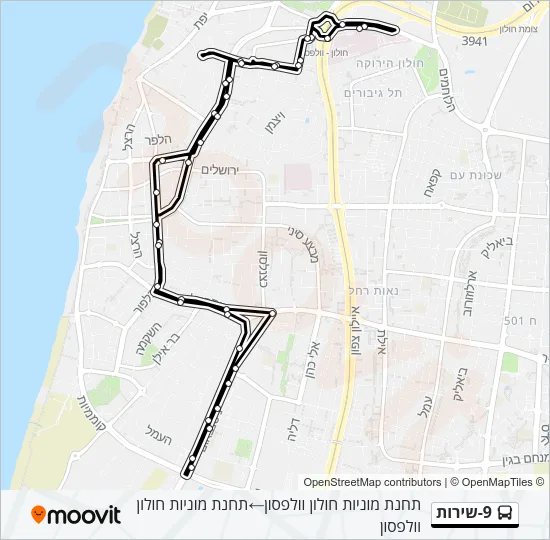 Автобус 9-שירות: карта маршрута