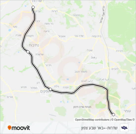 Железные дороги Израиля שדרות - באר שבע צפון: карта маршрута