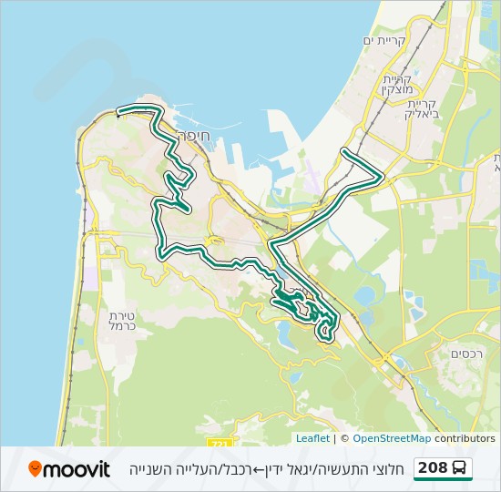 מפת המסלול של קו 208 מפת המסלול של קו 208
