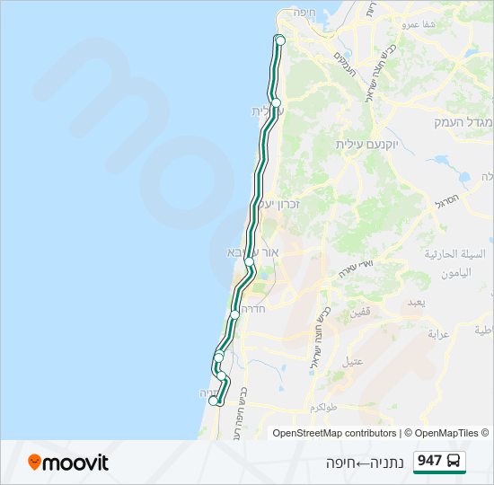 מפת המסלול של קו Bus 947