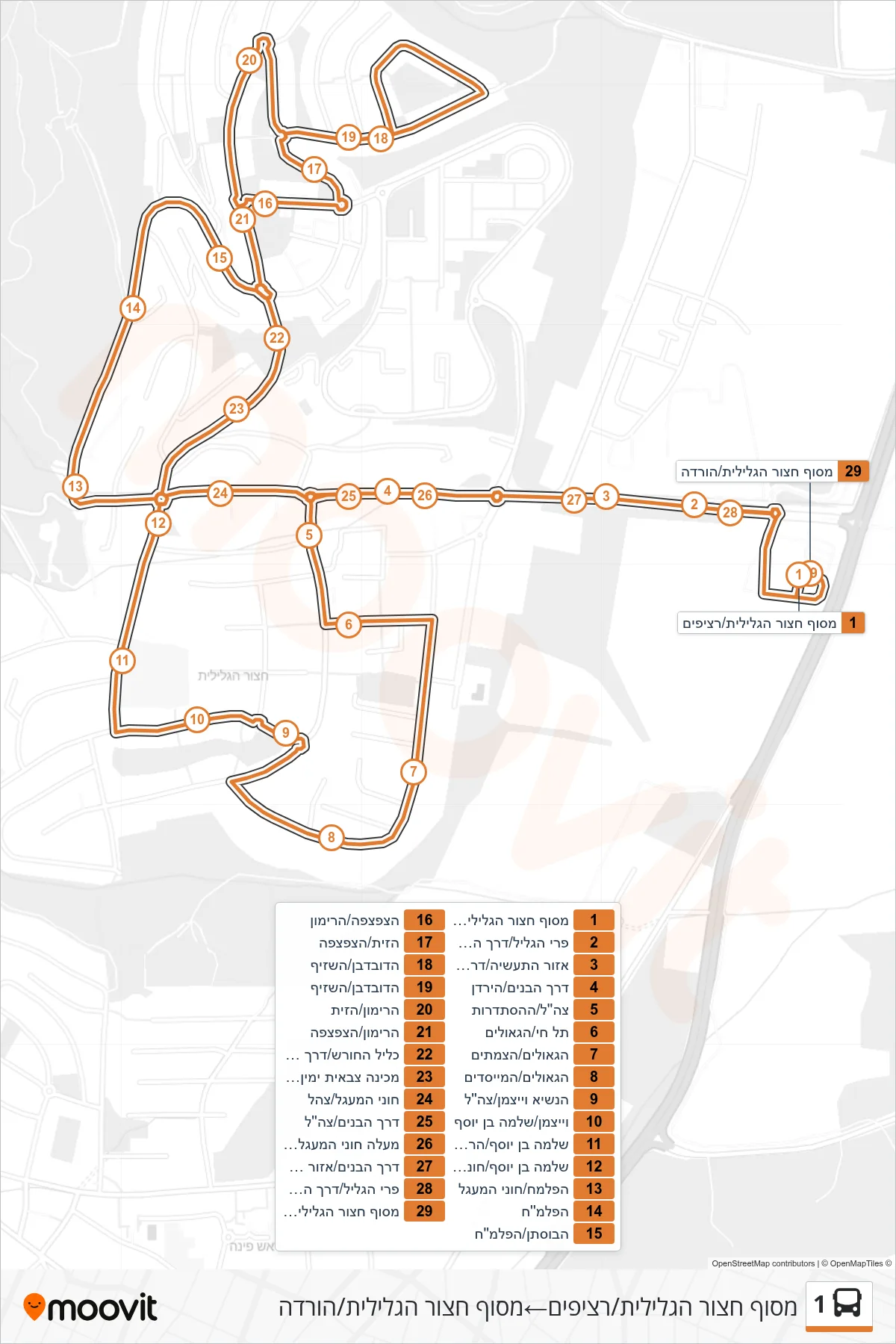 1 bus Line (Hatzor HaGlilit Terminal/Platforms‎→Hatzor HaGlilit Terminal/Drop-off) route and stops on a map