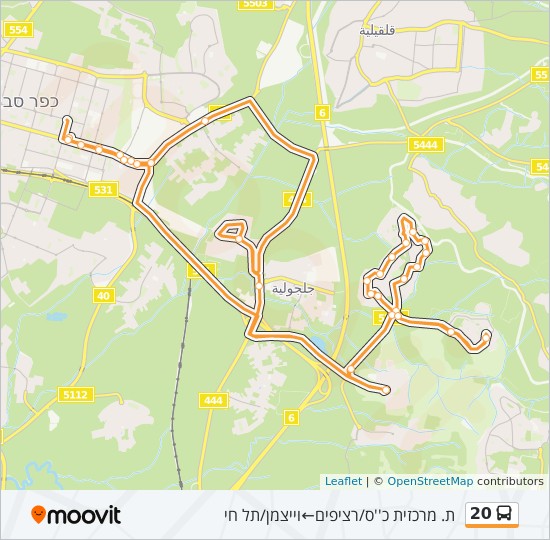 מפת המסלול של קו 20 מפת המסלול של קו 20