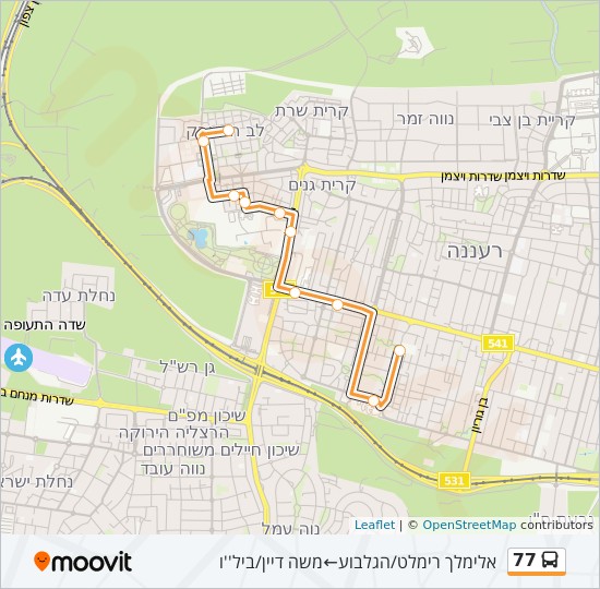 מפת המסלול של קו  77