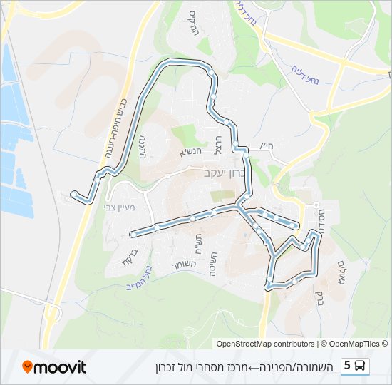 מפת המסלול של קו 5 מפת המסלול של קו 5