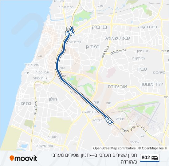 מפת המסלול של קו הסעה מאורגנת 802