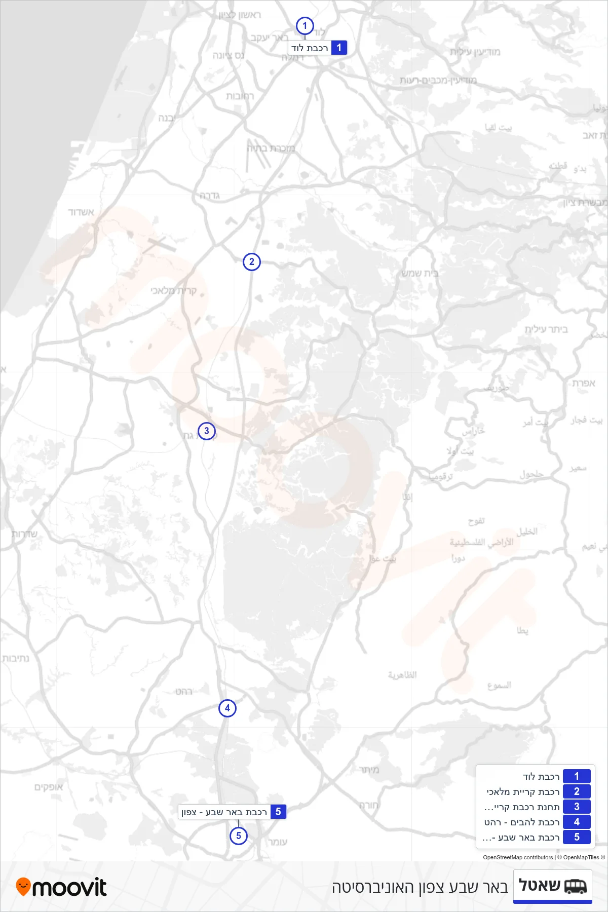 Shuttle shuttle Line (Beer Sheva North University) route and stops on a map