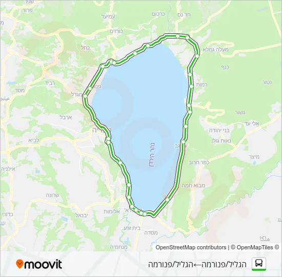 Автобус סובב כנרת לצפון: карта маршрута