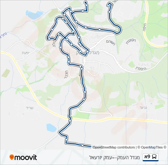 Автобус 9א: карта маршрута