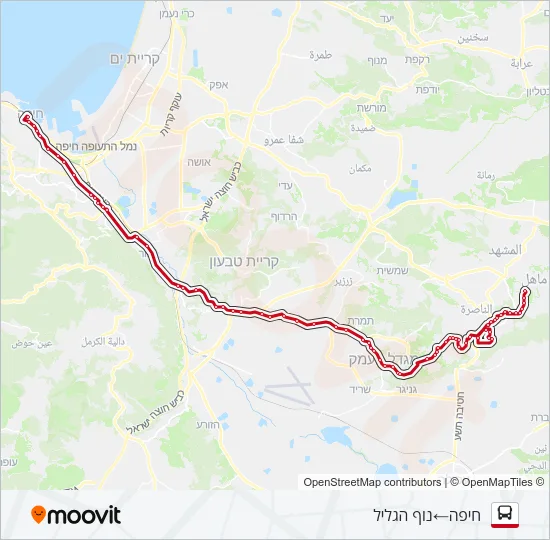 Автобус 332 - ♿ ניתן להנגשה בהזמנה מראש: карта маршрута