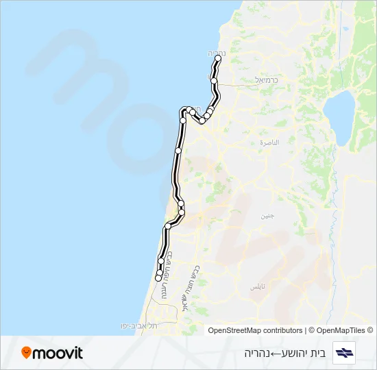 Железные дороги Израиля בית יהושע - נהריה: карта маршрута