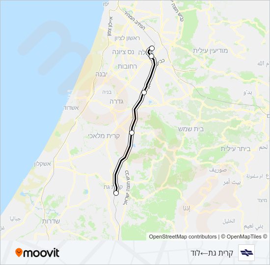 Железные дороги Израиля קרית גת - לוד: карта маршрута