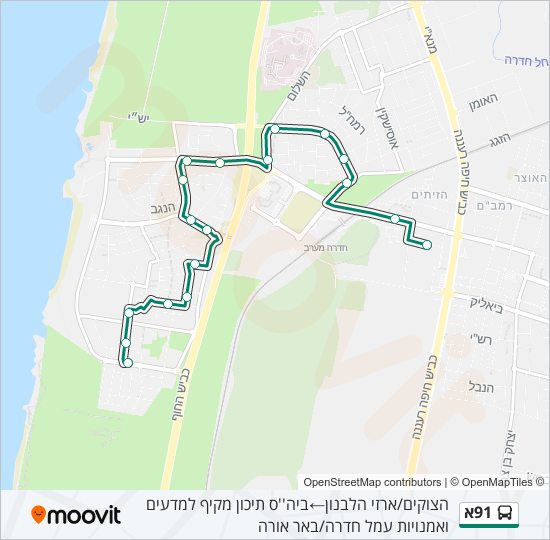 Автобус 91א: карта маршрута