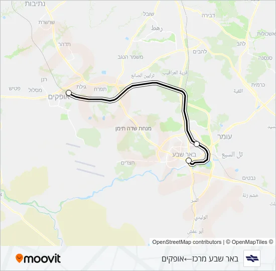 Железные дороги Израиля באר שבע מרכז - אופקים: карта маршрута