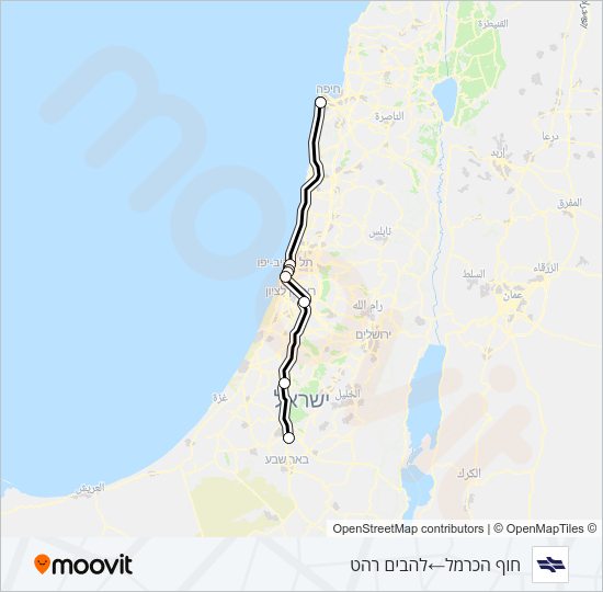 חוף הכרמל - להבים רהט Israel Railways Line Map
