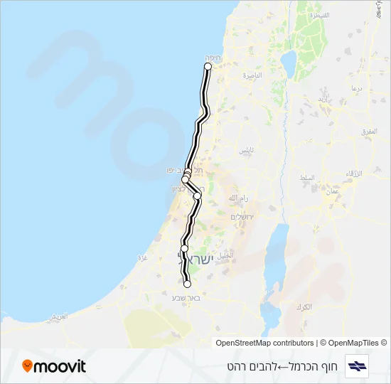 חוף הכרמל - להבים רהט Israel Railways Line Map