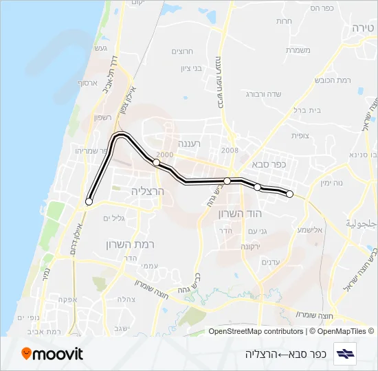 Железные дороги Израиля כפר סבא - הרצליה: карта маршрута