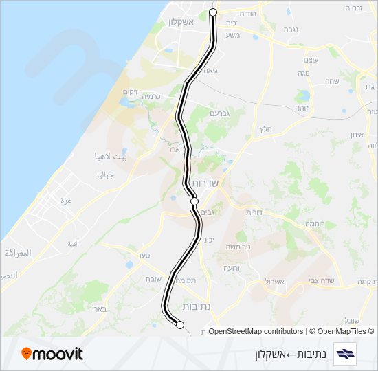Железные дороги Израиля נתיבות - אשקלון: карта маршрута