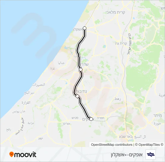 אופקים - אשקלון Israel Railways Line Map