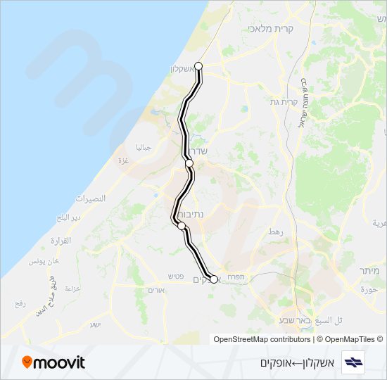 אשקלון - אופקים Israel Railways Line Map