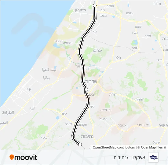 Железные дороги Израиля אשקלון - נתיבות: карта маршрута