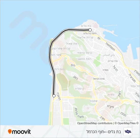 בת גלים - חוף הכרמל Israel Railways Line Map