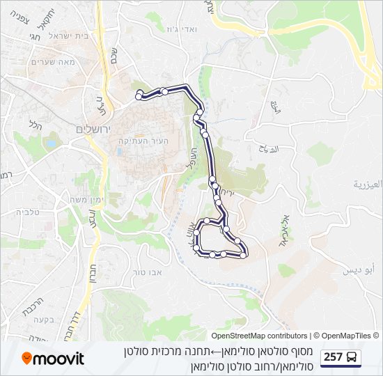 מפת המסלול של קו  257