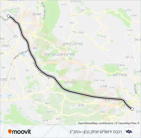 Железные дороги Израиля ירושלים/יצחק נבון - נתב''ג: карта маршрута