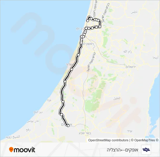 Железные дороги Израиля אופקים - הרצליה: карта маршрута