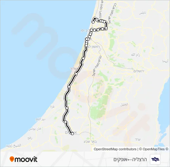 Железные дороги Израиля הרצליה - אופקים: карта маршрута