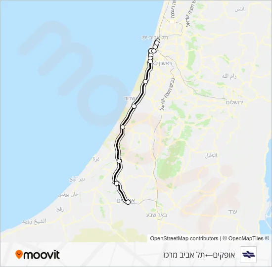 אופקים - תל אביב מרכז Israel Railways Line Map