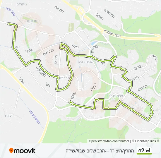 Автобус 9א: карта маршрута