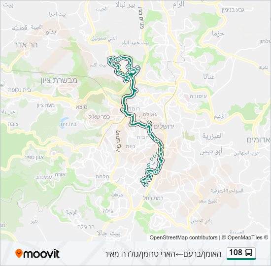 מפת המסלול של קו 108 מפת המסלול של קו 108