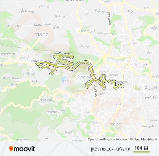 מפת המסלול של קו 104 מפת המסלול של קו 104