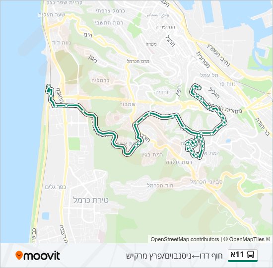 Автобус 11א: карта маршрута