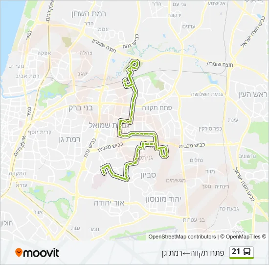 מפת המסלול של קו  21