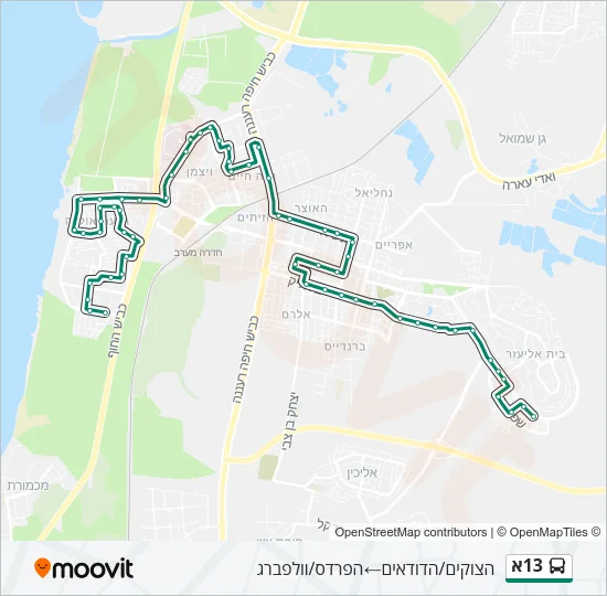 13א Bus Line Map