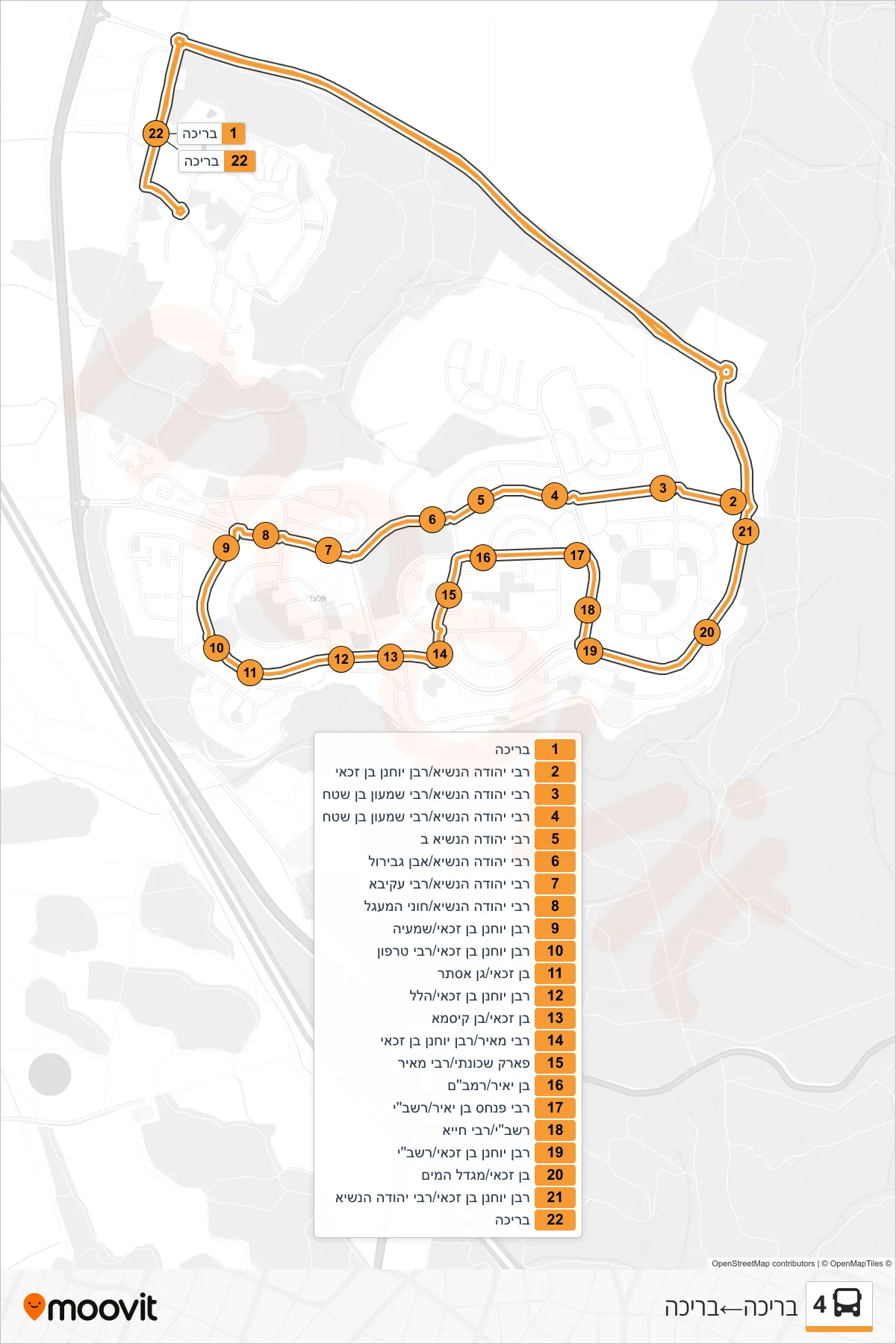 4 bus Line (Pool→Pool) route and stops on a map