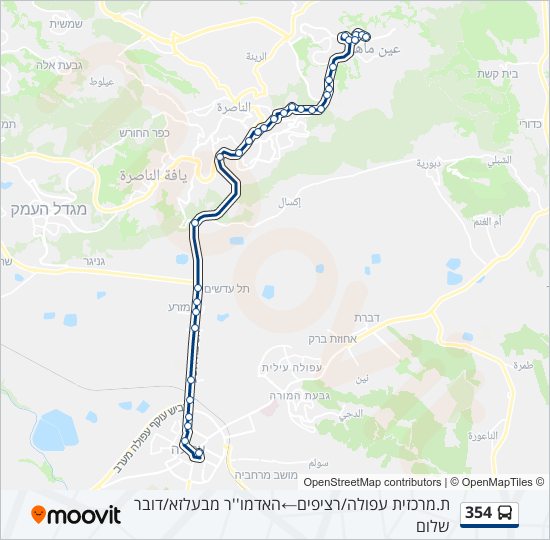 מפת המסלול של קו  354