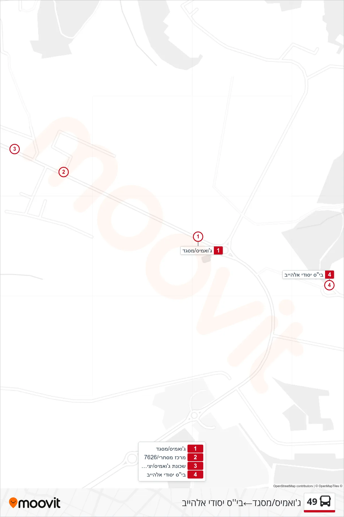 49 bus Line (Jawamis/Mosque→Al-Heib Elementary School) route and stops on a map
