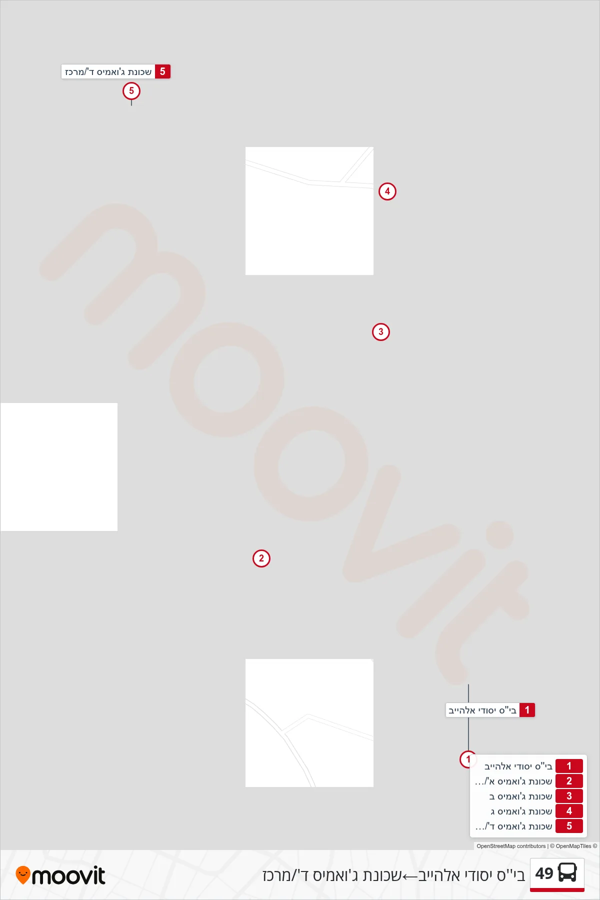 49 bus Line (Al-Heib Elementary School→Jawamis D Neighborhood/Center) route and stops on a map