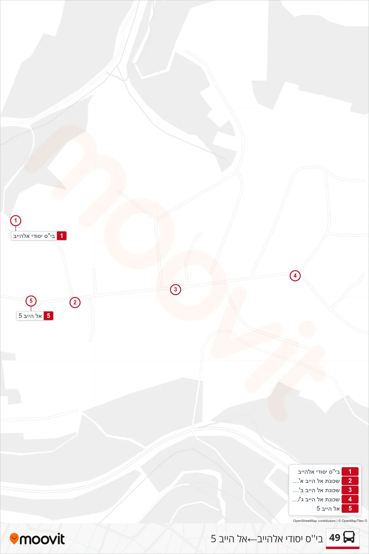 49  Line (Al-Heib Elementary School‎→Al Heib 5) route and stops on a map